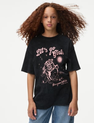 

M&S Collection T-Shirt aus reiner Baumwolle „Let's Go Girls“ (6-16 J.) - Black, Black
