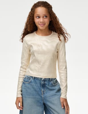 

Girls M&S Collection Cotton Rich Ribbed Top (2-16 Yrs) - Neutral, Neutral