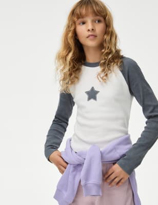 

Girls M&S Collection Cotton Rich Star Ribbed Top (6-16 Yrs) - Ecru Mix, Ecru Mix