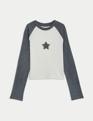 

Girls M&S Collection Cotton Rich Star Ribbed Top (6-16 Yrs) - Ecru Mix, Ecru Mix