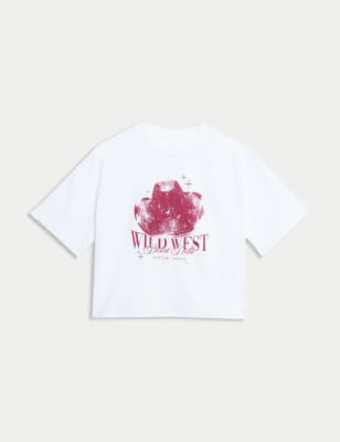 

M&S Collection T-Shirt aus reiner Baumwolle mit Schriftzug „Wild West Disco“ (6-16 J.) - Ivory, Ivory