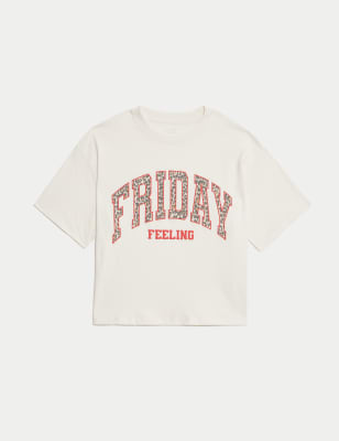 

M&S Collection T-Shirt aus reiner Baumwolle mit Friday Feeling Motiv (6-16 J.) - Ecru, Ecru