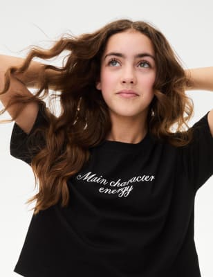 

M&S Collection T-Shirt aus reiner Baumwolle mit Schriftzug (6-16 Jahre) - Black, Black