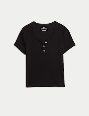 

Girls M&S Collection Cotton Rich Button T-Shirt (6-16 Yrs), Black