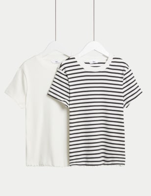 

M&S Collection 2er-Pack T-Shirts mit hohem Baumwollanteil, mit Streifen- und Rippenmuster (6-16 J.) - Ivory Mix, Ivory Mix