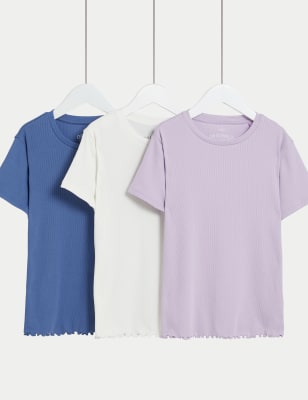 

Girls M&S Collection 3pk Cotton Rich Ribbed Plain T-Shirts (6-16 Yrs) - Blue Mix, Blue Mix