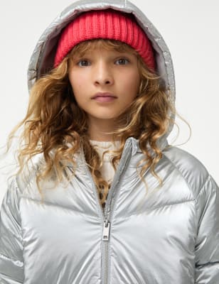 M&S Collection Girls Metallic Hooded Padded Coat (6-16 Yrs) - 11-12 - Silver, Silver