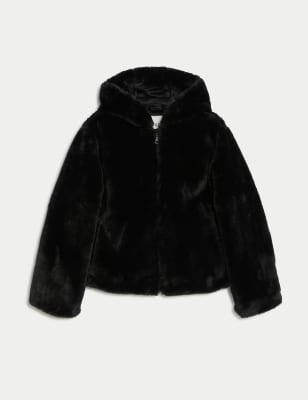 

Girls M&S Collection nFaux Fur Hooded Bomber Jacket - Black, Black