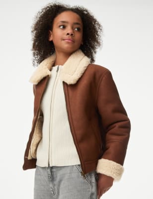 

Girls M&S Collection Faux Shearling Aviator Jacket (6-16 Yrs) - Brown Mix, Brown Mix