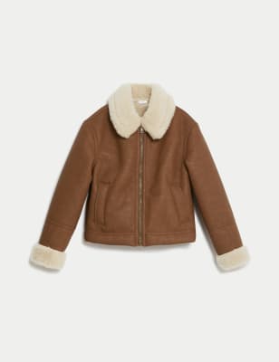 

Girls M&S Collection Faux Shearling Aviator Jacket (6-16 Yrs) - Brown Mix, Brown Mix