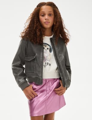 

Girls M&S Collection Faux Leather Bomber (6-16 Yrs) - Charcoal, Charcoal