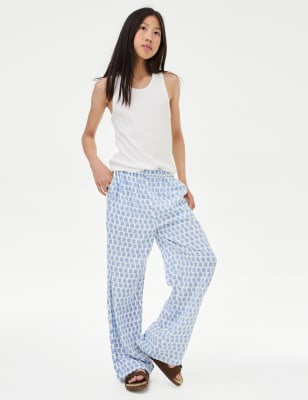 

Girls M&S Collection Linen Rich Printed Trousers (6-16 Yrs) - Blue Mix, Blue Mix