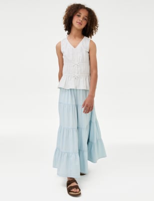 

Girls M&S Collection Pure Cotton Tiered Skirt (6-16 Yrs) - Blue Denim, Blue Denim