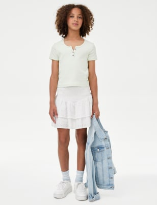

Girls M&S Collection Pure Cotton Broderie Ra Ra Skirt (6-16 Yrs) - Ivory, Ivory