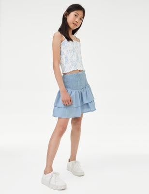 

Girls M&S Collection Pure Cotton Shirred Ra Ra Skirt (6-16 Yrs) - Blue, Blue