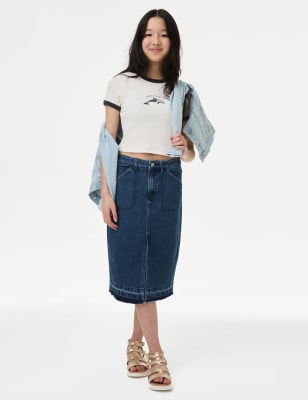 

Girls M&S Collection Midi Denim Skirt (6-16 Yrs) - Med Blue Denim, Med Blue Denim