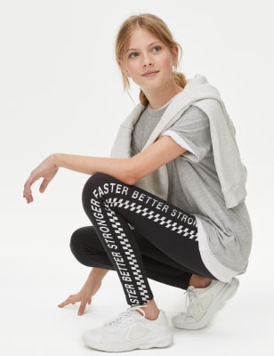 

M&S Collection Leggings mit hohem Baumwollanteil mit Schriftzug und Seitenstreifen (6-16 J.) - Charcoal Mix, Charcoal Mix