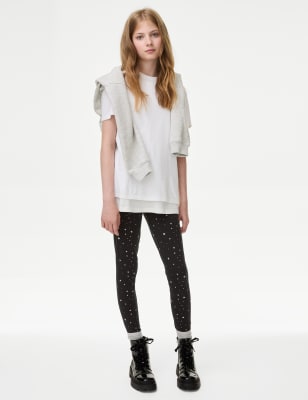 

M&S Collection Leggings mit hohem Baumwollanteil und Sternmuster (6-16 J.) - Black, Black