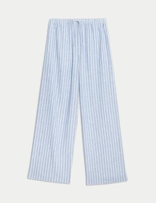 

Girls M&S Collection Wide Leg Linen Rich Trousers (6-16 Yrs), Blue Mix