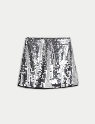 

Girls M&S Collection Mini Sequin Skirt (6-16 Yrs) - Silver, Silver