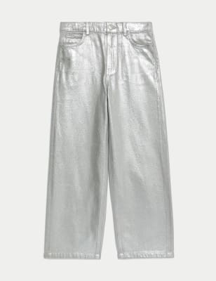 

Girls M&S Collection Wide Leg Foil Denim Jeans (6-16 Yrs) - Silver, Silver