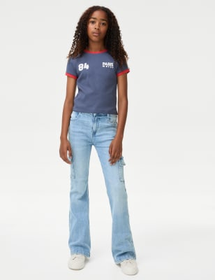 

Girls M&S Collection Denim Flared Cargo Jeans (6-16 Yrs), Denim