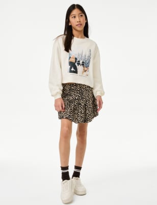 

Girls M&S Collection Animal Print Ruffle Skirt (6-16 Yrs) - Black, Black