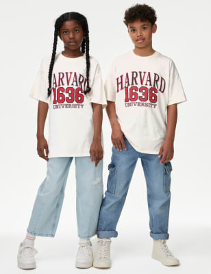 

M&S Collection T-Shirt aus reiner Baumwolle mit Schriftzug „Harvard“ (6-16 Jahre) - Ecru Mix, Ecru Mix