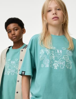 

M&S X THE DOODLE BOY T-Shirt aus reiner Baumwolle mit Zeichnung (6-16 Jahre) - Aqua, Aqua