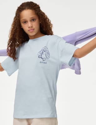 

M&S Collection T-Shirt aus reiner Baumwolle mit Lilo & Stitch™-Motiv (6-16 J.) - Blue Mix, Blue Mix