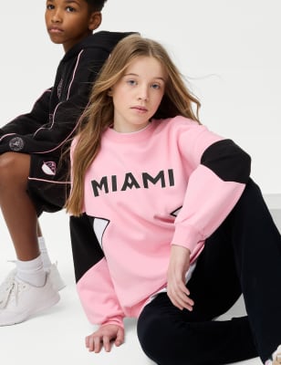 

M&S Collection Sweatshirt aus reiner Baumwolle mit „Inter Miami“-Motiv (6-16 J.) - Pink Mix, Pink Mix