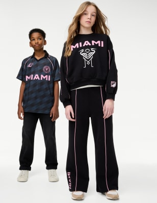 

Girls M&S Collection Cotton Rich Inter Miami Wide Leg Joggers (6-16 Yrs), Black Mix