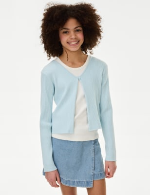 

Girls M&S Collection Ribbed Cardigan (6-16 Yrs) - Blue, Blue