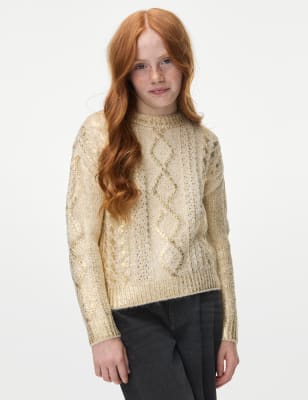 

Girls M&S Collection Foil Cable Knit Jumper (6-16 Yrs) - Cream, Cream