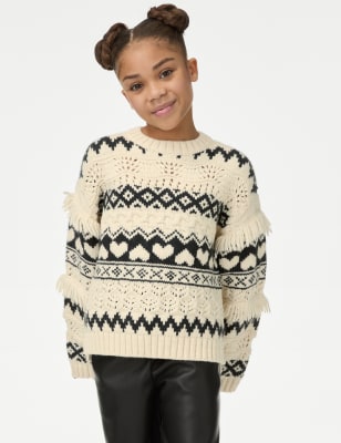 

Girls M&S Collection Heart Fair Isle Jumper (6-16 Yrs) - Ecru Mix, Ecru Mix