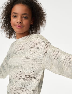 

Girls M&S Collection Sparkly Textured Knitted Jumper (6-16 Yrs) - Silver, Silver