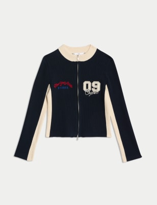 

M&S Collection Gestreifter College-Pullover mit hohem Baumwollanteil und Reißverschluss (6-16 J.) - Navy, Navy