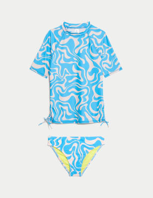 

M&S Collection 2-teiliges Badeshirt-Set mit Marmormuster (6-16 J.) - Blue Mix, Blue Mix