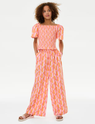 

M&S Collection Pantalón de pata ancha 100% algodón estampado (6-16 años) - Pink, Pink