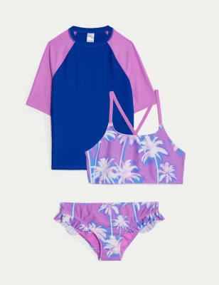 

Girls 3pc Palm Print Swim Set (6-16 Yrs) - Purple Mix, Purple Mix