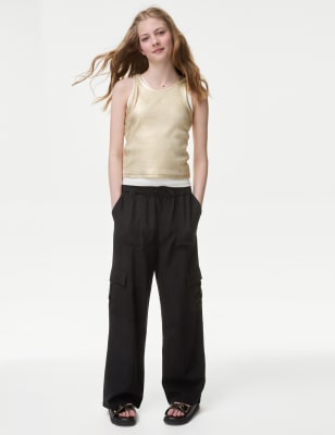 

Girls M&S Collection Linen Rich Wide Leg Cargo Trousers (6-16 Yrs) - Black, Black