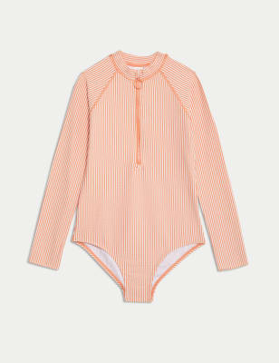 

M&S Collection Bañador de manga larga de rayas (6-16 años) - Coral, Coral