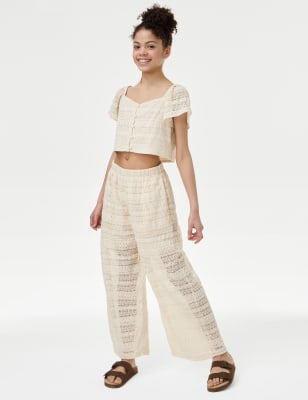 

M&S Collection Pantalón de algodón con encaje (6-16 años) - Stone, Stone