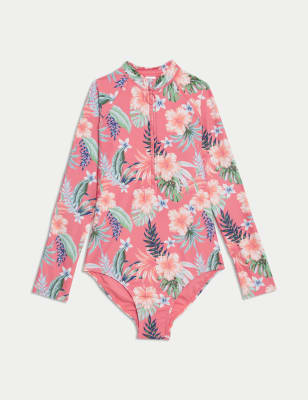 

M&S Collection Langarm-Badeanzug mit Tropenmuster (6-16 J.) - Coral, Coral