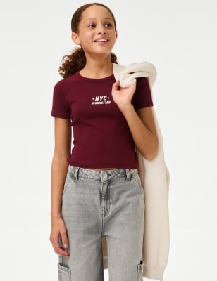 

M&S Collection T-Shirt mit hohem Baumwollanteil und „NYC“-Schriftzug (6-16 J.) - Berry, Berry