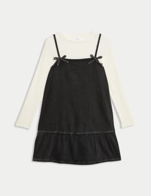 

M&S Collection 2-teiliges Outfit mit Jeanskleid mit hohem Baumwollanteil (2-10 J.) - Black Denim, Black Denim