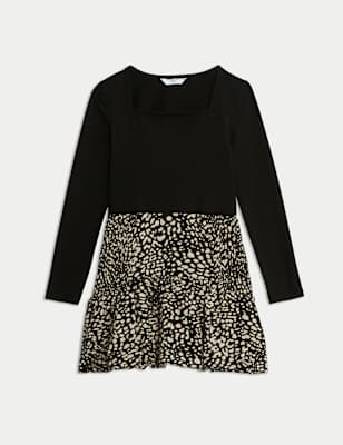 

Girls M&S Collection Cotton Rich Animal Print Puff Ball Dress (6-16 Yrs) - Black, Black