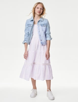 

M&S Collection Maxi-Stufenkleid aus reiner Baumwolle mit Ombrémuster (6-16 J.) - Lilac Mix, Lilac Mix