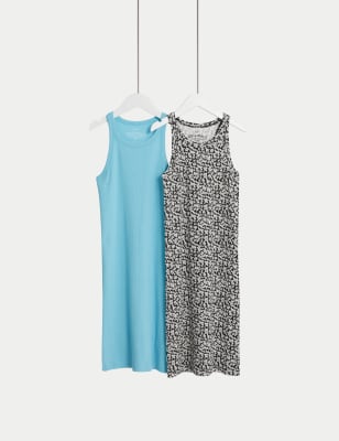

M&S Collection 2er-Pack Kleider mit hohem Baumwollanteil und Blümchenmuster (6-16 Jahre) - Black Mix, Black Mix