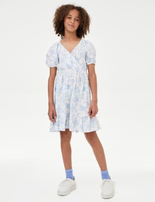 

Girls M&S Collection Cotton Rich Wrap Dress (6-16 Yrs) - Blue Mix, Blue Mix